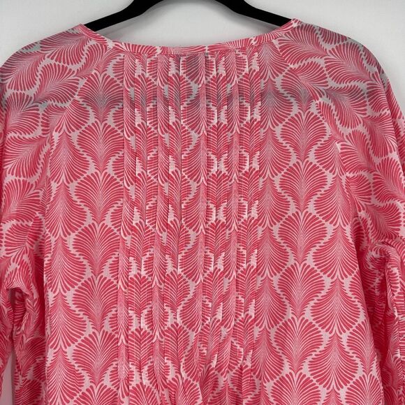 Talbots Women's‎ Button Up Pleated Coastal Pink Blouse Top Size L Cotton Beach - Picture 12 of 13